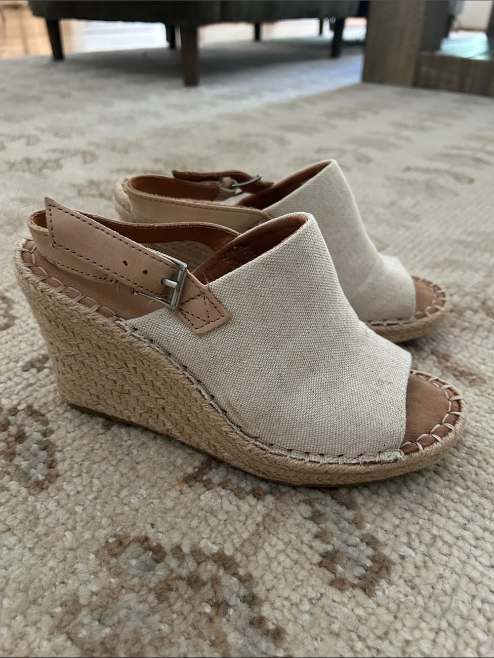 Toms Natural Canvas Espadrille Wedge Sandals
